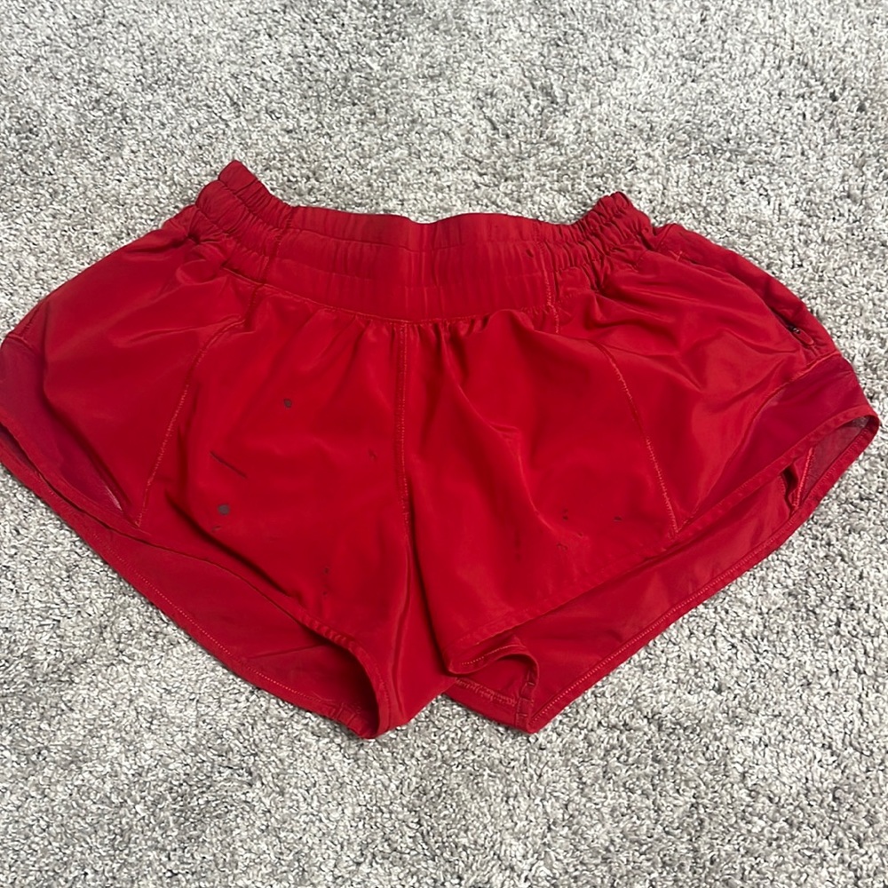Red lululemon hotty hot shorts